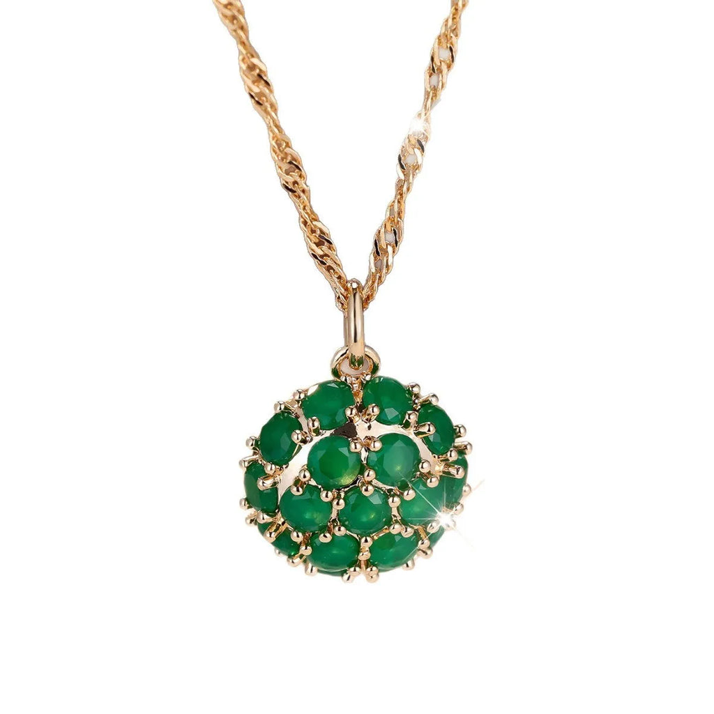 Round emerald diamond necklace with champagne gold electroplated finish on adjustable chain