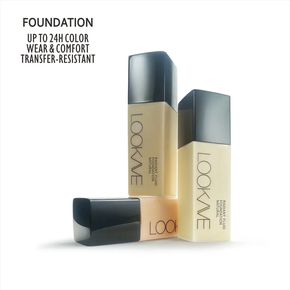 LOOKAVE matte liquid foundation bottle in 21c size with shade options LK63C-01 to LK63C-06