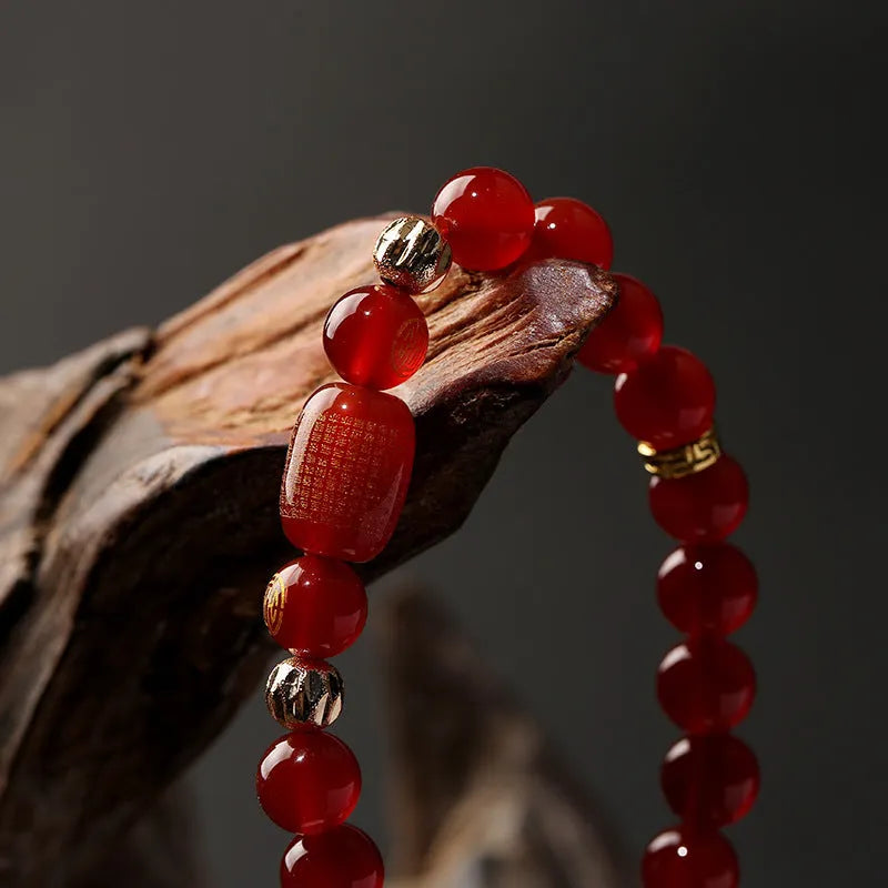 Red agate Guanyin Buddhist prayer bracelet with auspicious patterns in New Chinese Style