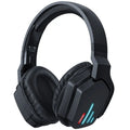 Luminous black wireless headphones with head-mounted design showing ear cups and adjustable headband