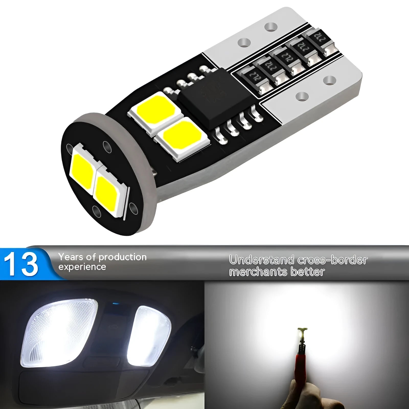 Compact 10mm white car licence plate reading light with fibre glass board construction