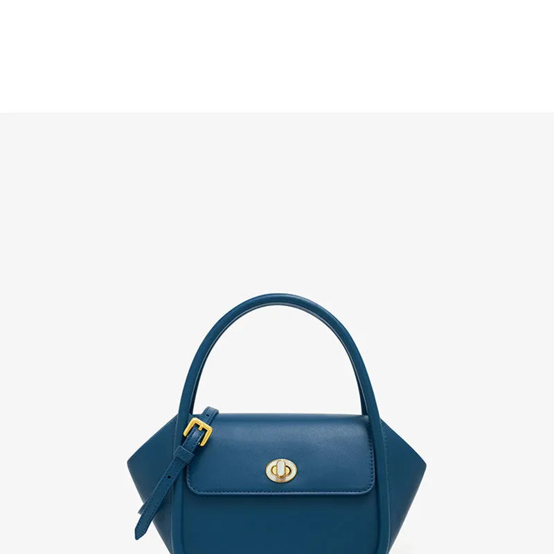 Genuine cow leather wing-shaped tote bag with buckle detail and cross-body shoulder strap