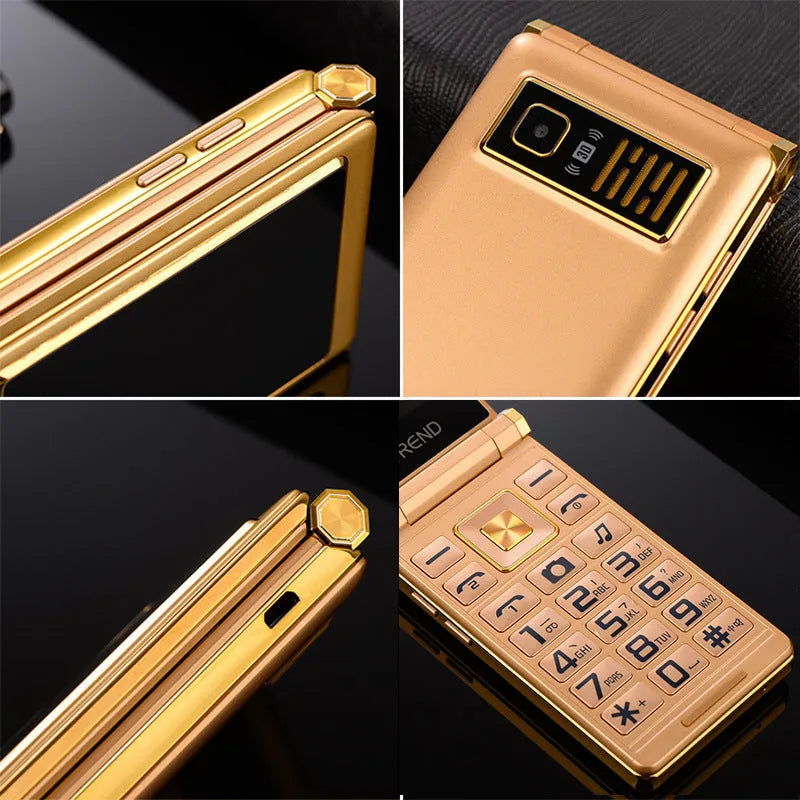 A15 dual screen flip mobile phone showing internal touch screen and external display