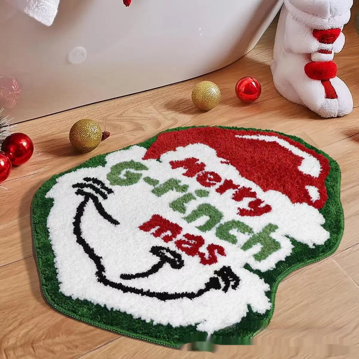 Christmas themed irregular shape hallway mat with festive patterns and anti-slip bottom options