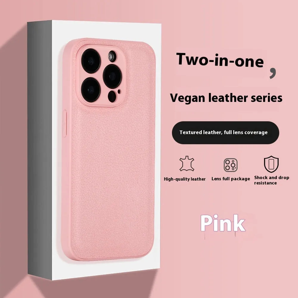 Imitation leather lychee pattern phone case in dark brown colour for iPhone 16 Pro Max with sprayed finish texture