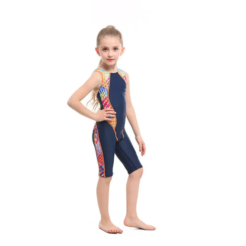 Children's one-piece nylon swimsuit in black with high flexibility design