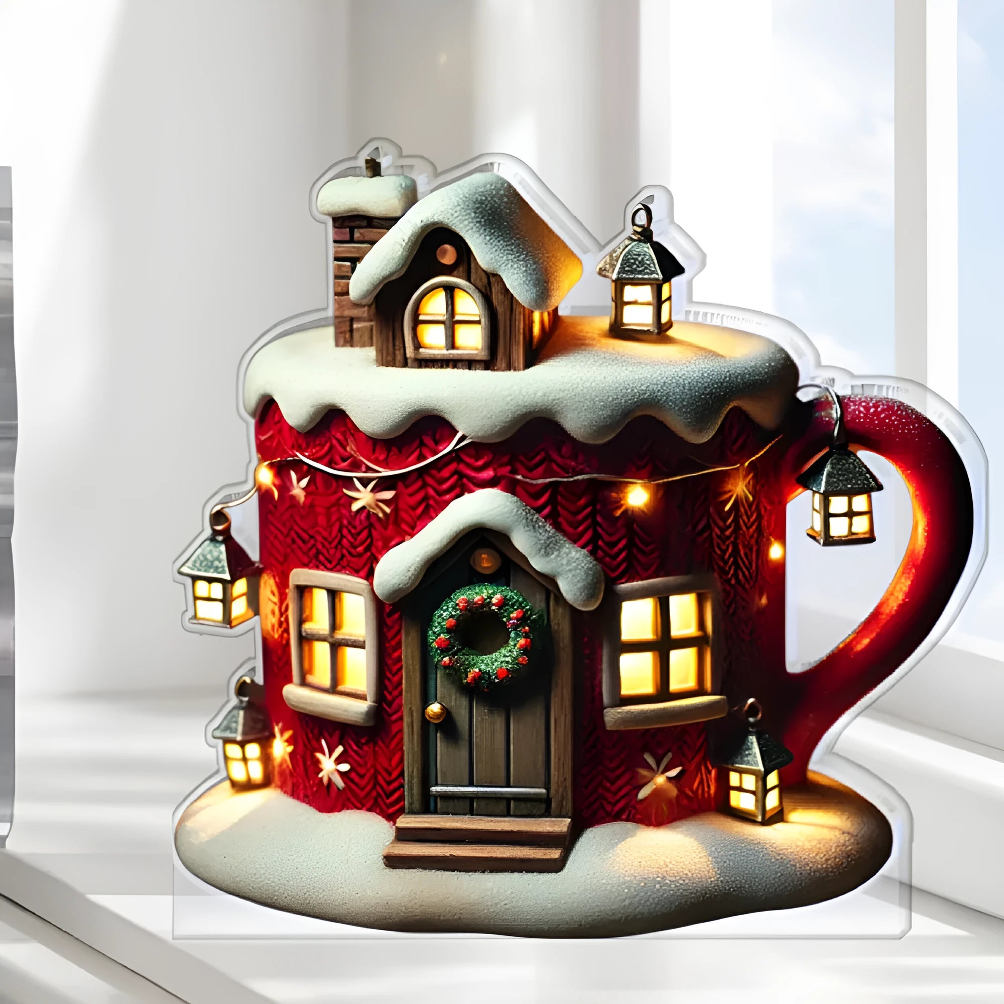 Acrylic flat standing ornament with European-style printed design for Christmas and holidays