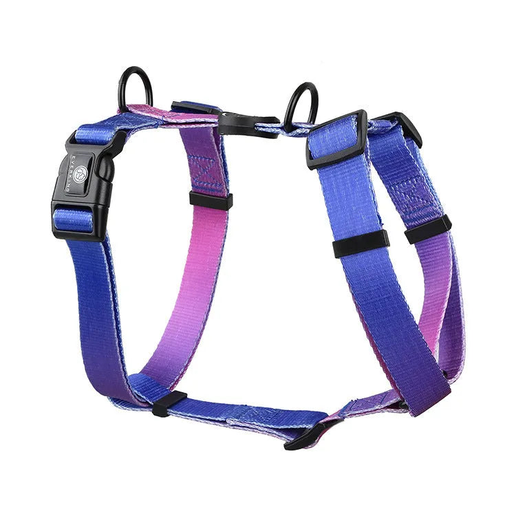 Gradient colour pet chest strap harness in polyester with size options for dog walking