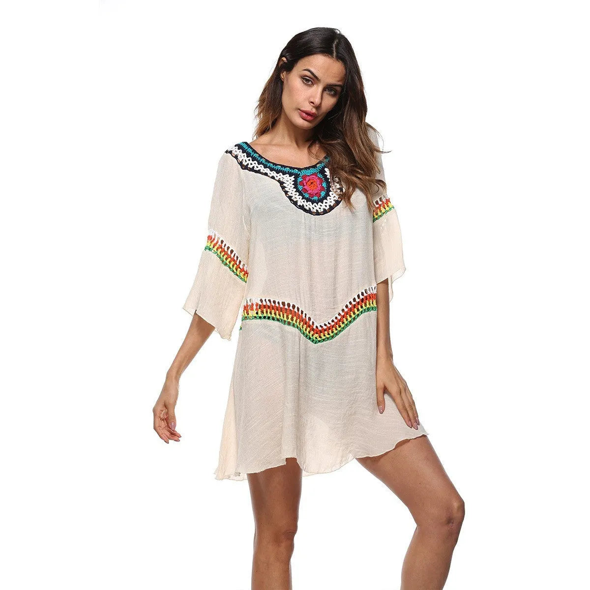 Crocheted beach cover-up clothing for women in apricot colour