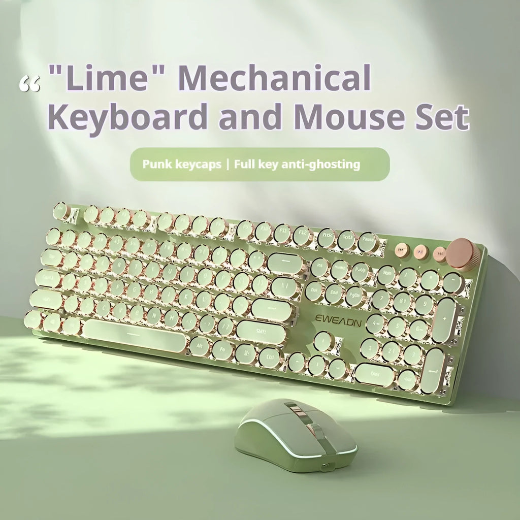 Mechanical gaming keyboard in matcha colour with aluminium alloy frame and white backlighting