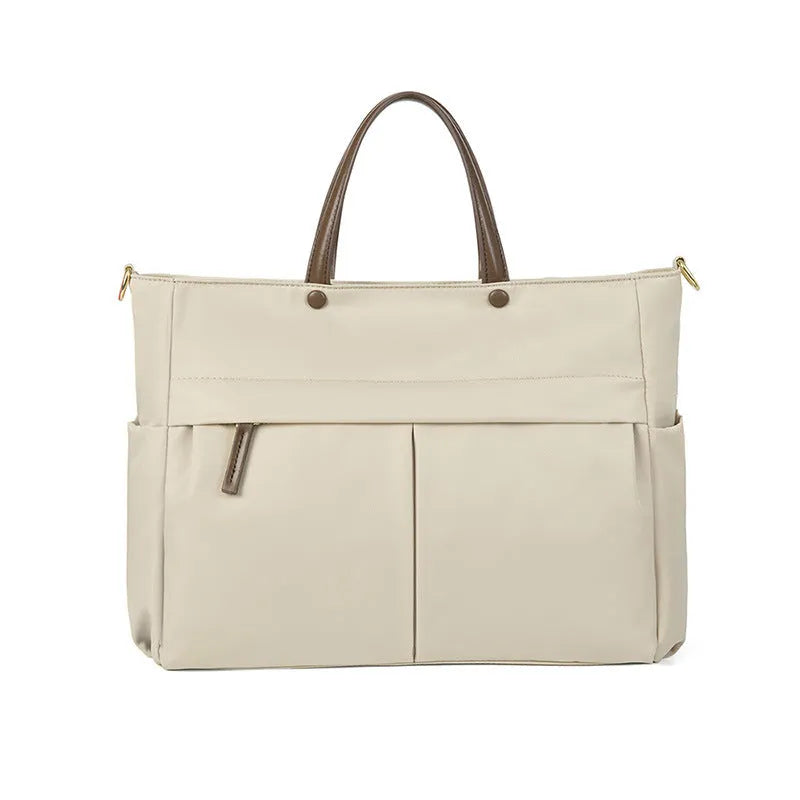 Women's urban simplicity style Oxford cloth laptop briefcase in elegant black with contrast stitching.