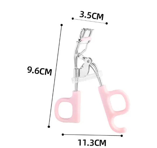 SUNFLOWER brand eyelash curler with A4 scissor handle showing pink and purple colour options
