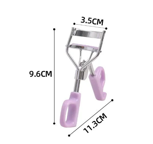 SUNFLOWER brand eyelash curler with A4 scissor handle showing pink and purple colour options