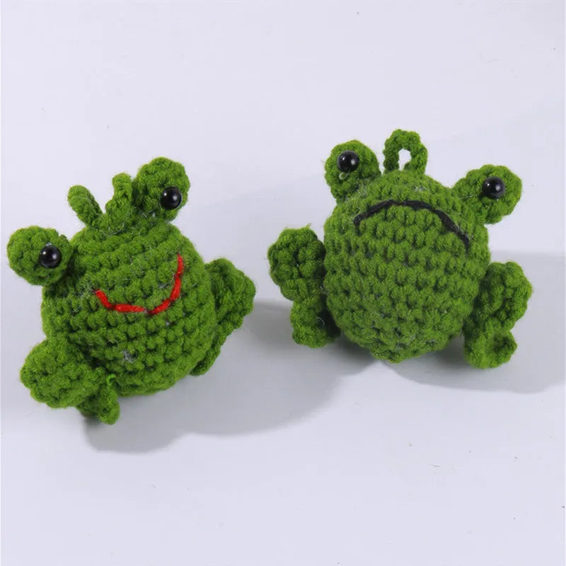 Handmade woven plush frog pendant for car decoration with green colour and cartoon style