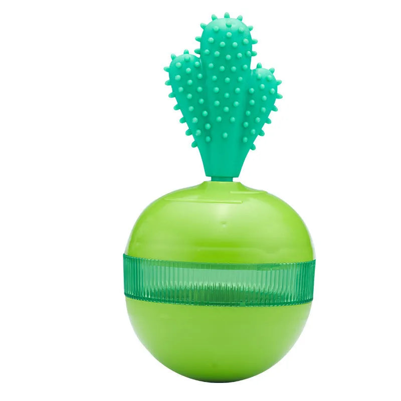 Blue durable rubber treat dispensing dog toy ball with tumbler design for medium large breeds