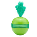 Blue durable rubber treat dispensing dog toy ball with tumbler design for medium large breeds