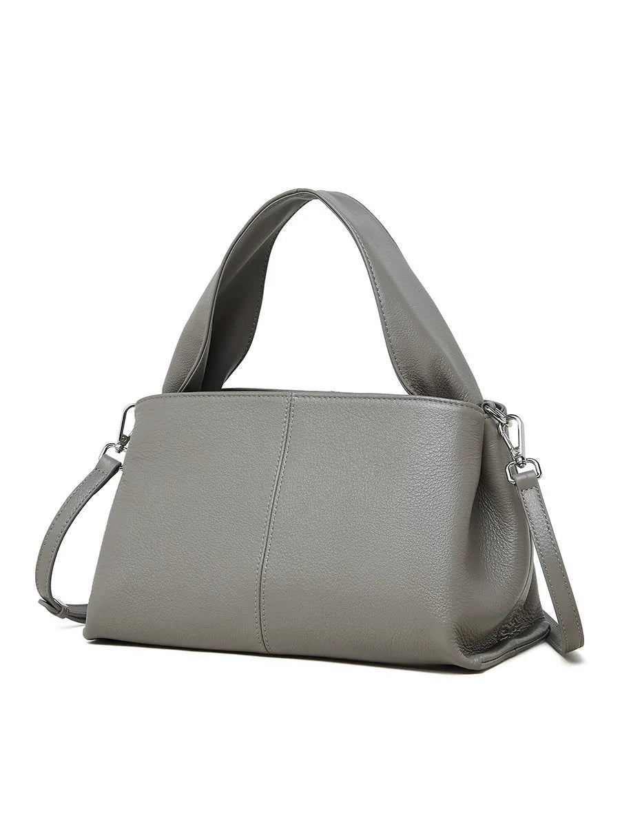 First layer cowhide messenger bag in horizontal square shape with double joint straps available in apricot black caramel and gray colours