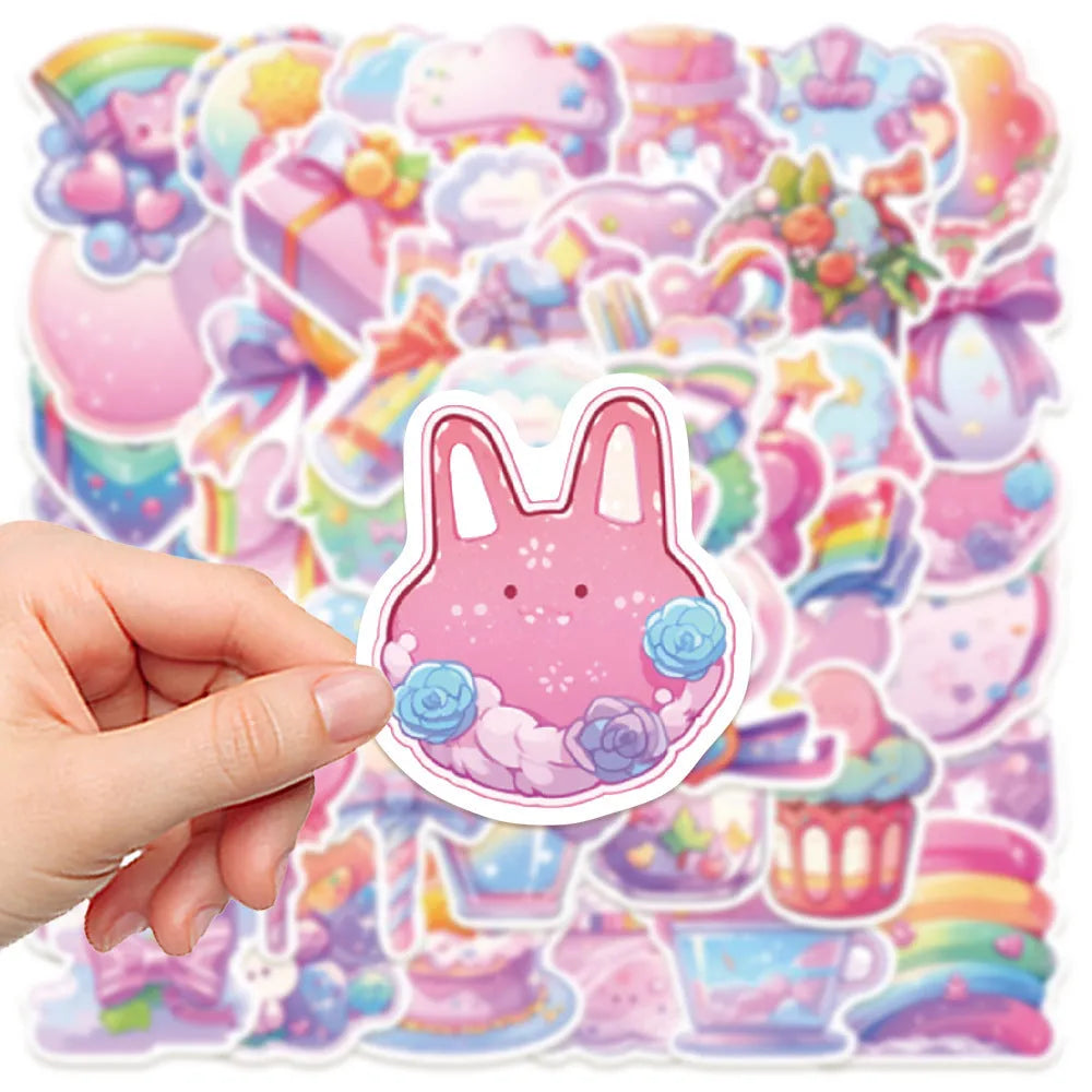 Pack of 50 fresh candy and small object design waterproof vinyl stickers for journal decoration.