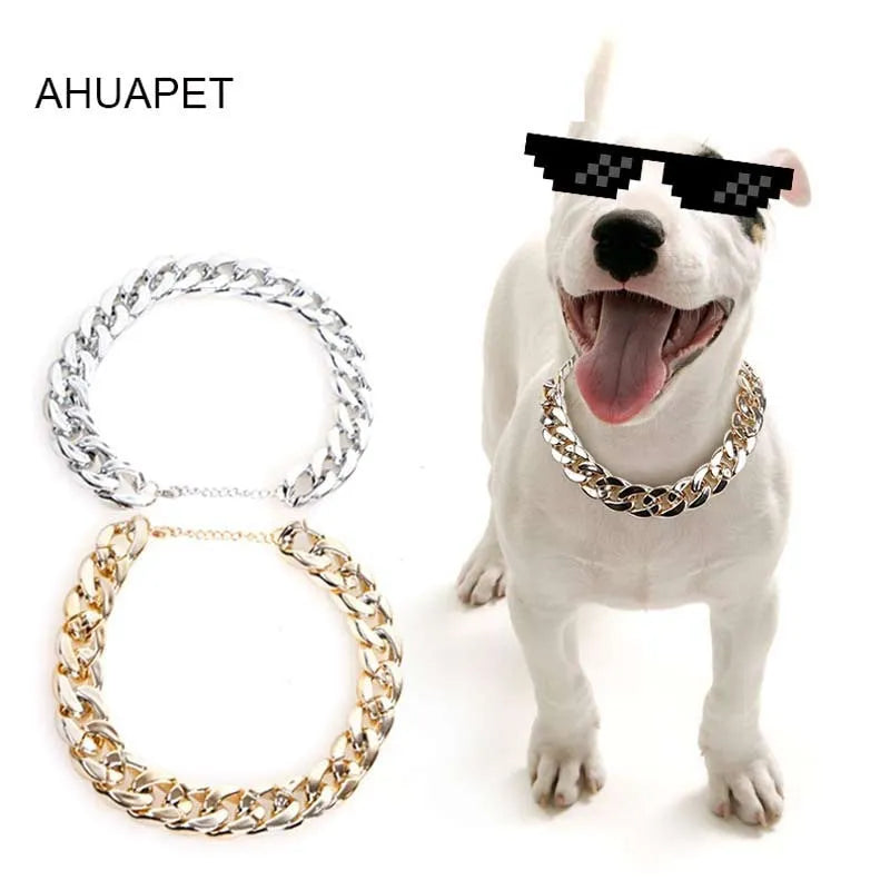 Gold colour adjustable dog collar necklace with twisted chain design for small to medium breeds