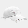 Men's adjustable denim peaked cap in black, shown from the side on a mannequin head