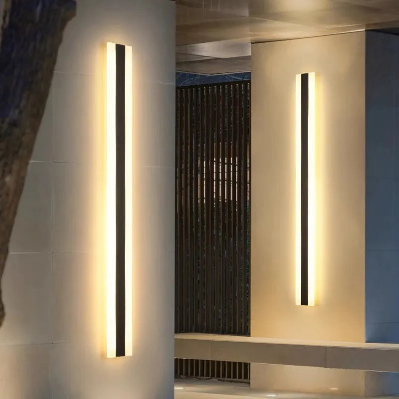 150cm straight LED wall lamp with wrought iron housing and IP65 waterproof rating for outdoor installation