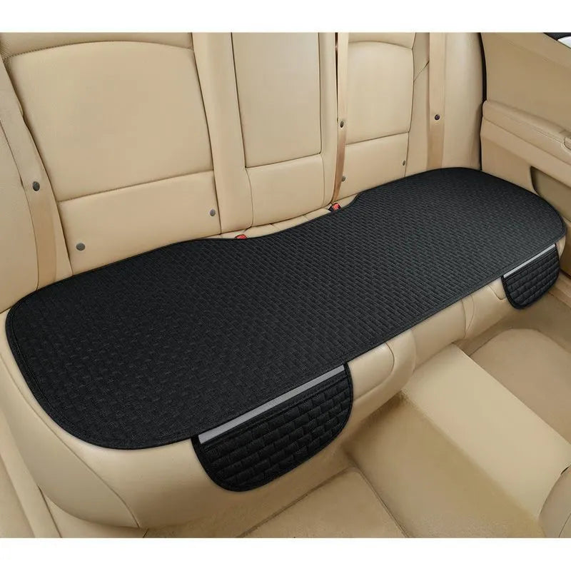 Linen plaid car cushion set showing classic black and red, coffee, and cream colour options