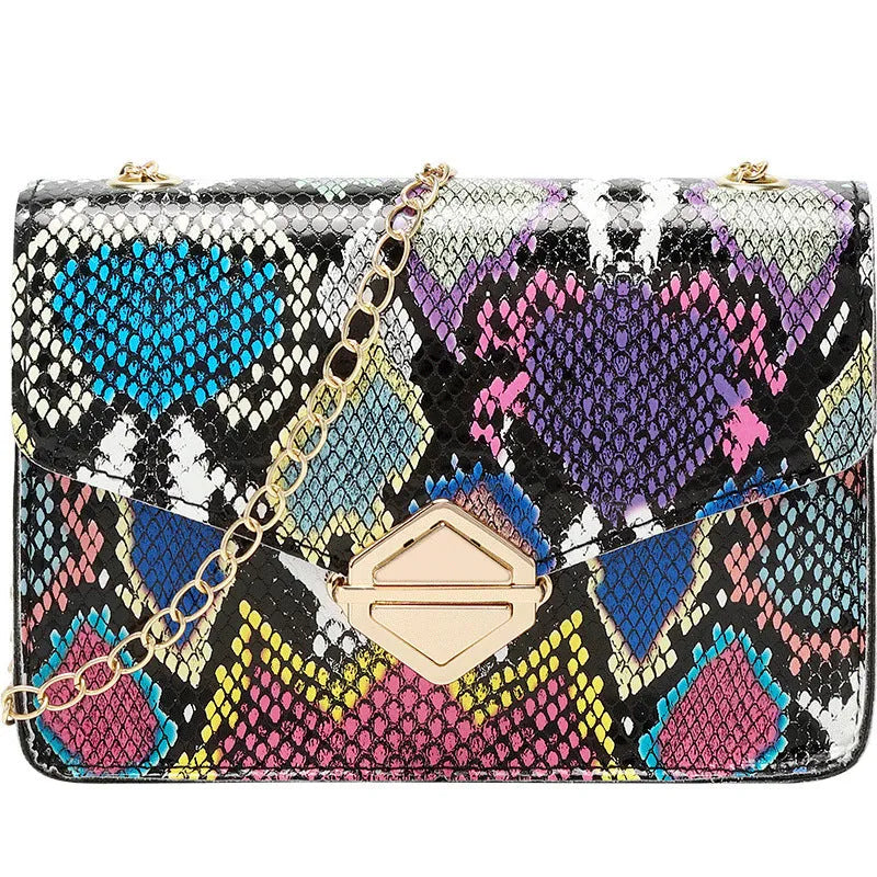 Rainbow Cloud Mist chain bag clamshell handbag PU leather crossbody in light gray with snake texture and chain detail