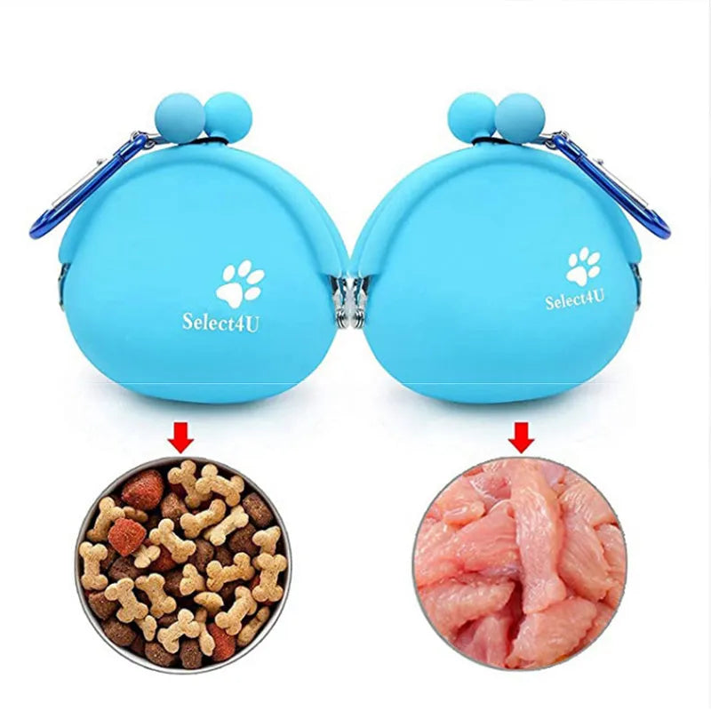 Yellow silicone dog treat bag with hook and loop fastening for training and walks
