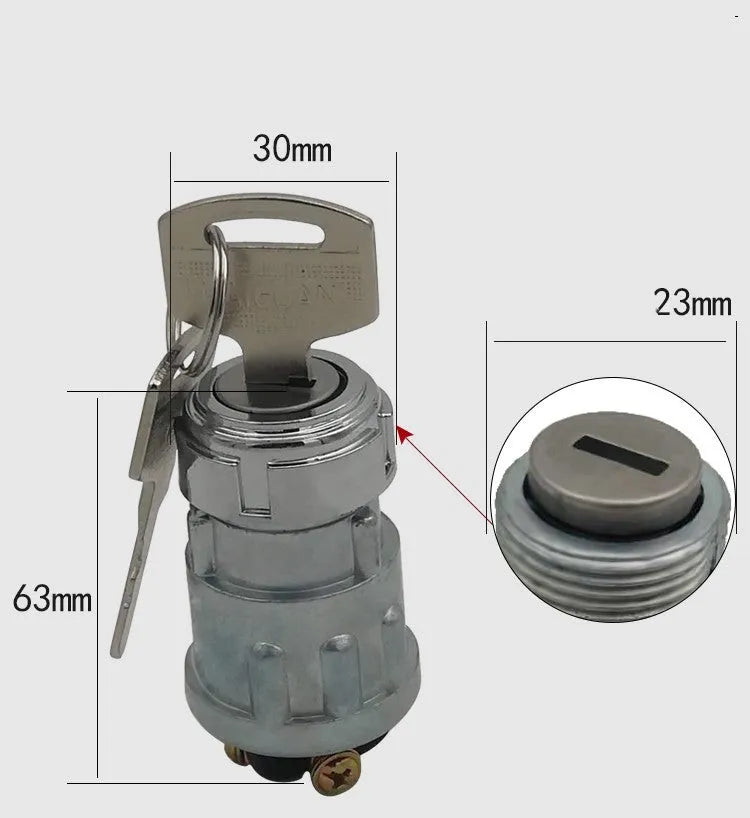 Pure copper ignition switch lock with key for trucks and forklifts.