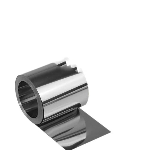 A one-metre strip of thin 304 stainless steel sheet with a brown leather backing.