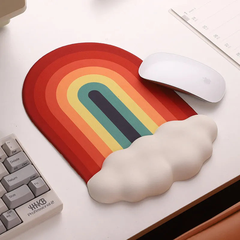 Silica gel mouse pad with wrist support and matching keyboard support with cloud pattern design