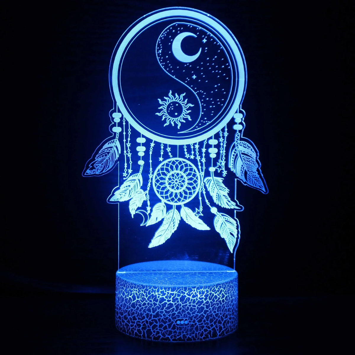3D cartoon-style LED night lamp with black touch base, showing multiple colour changes on a bedside table.