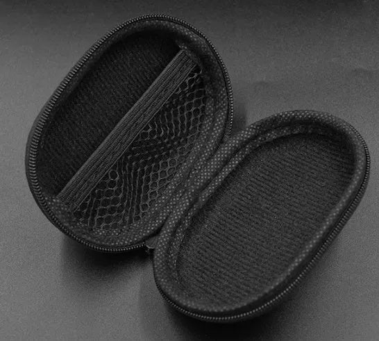 Black leather oval earphone storage bag for compatible headphones including EDX PRO and ZEX PRO models