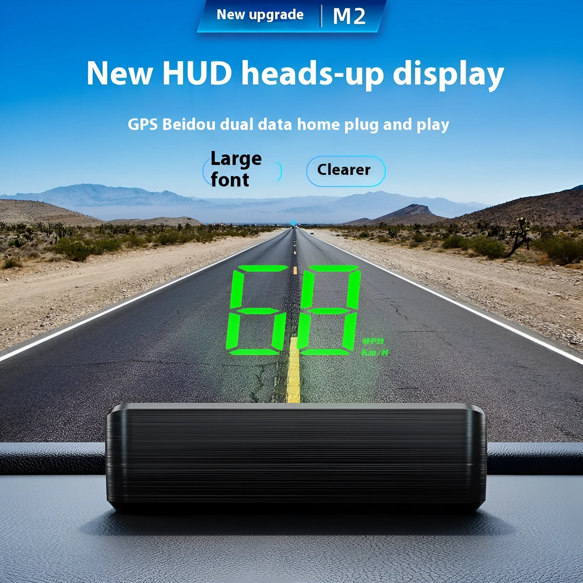 New universal head-up display car GPS velometer HD screen USB power supply green display on dashboard
