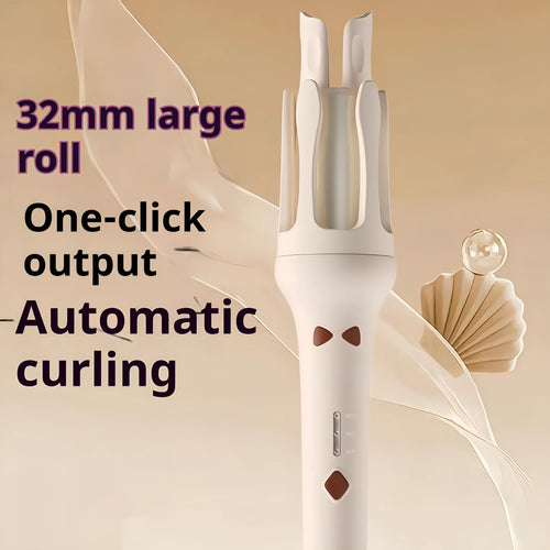 Automatic hair curler with 32mm ceramic barrel in white and pink colour with international power adapters