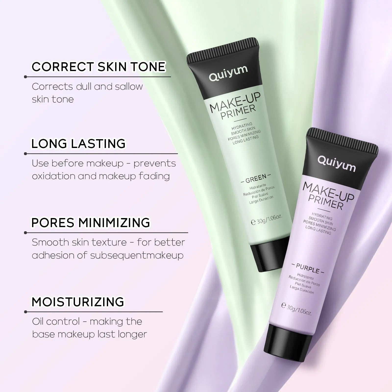 30g colour correcting makeup primer compact in green, pink and purple shades for skin tone correction