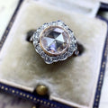 Rose gold two-tone alloy ring with white diamond moissanite stone geometric shape for women