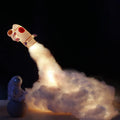 DIY astronaut rocket LED night light kit with warm white string lights and 19cm base, shown disassembled with materials.