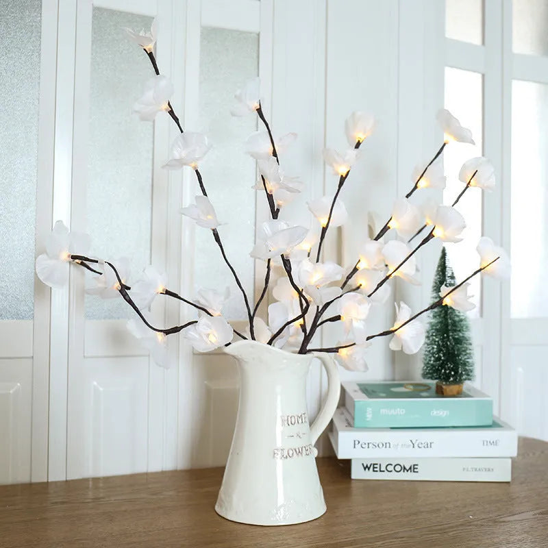 65cm pink LED phalaenopsis branch decorative light with fabric flowers and warm white LEDs