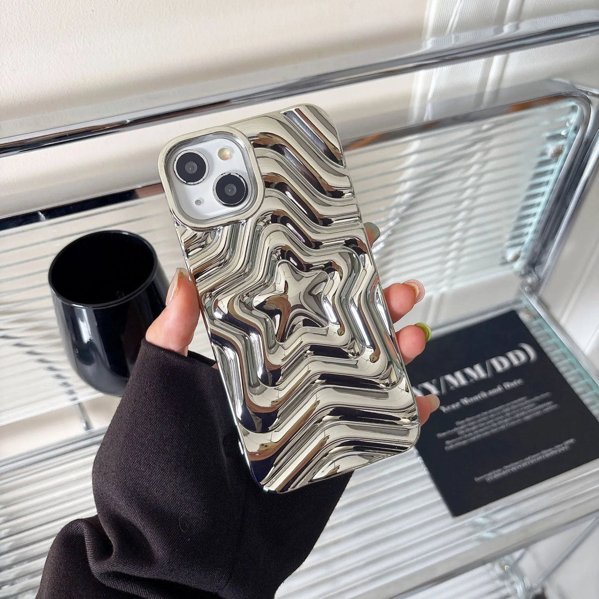 Silver electroplated three-dimensional star soft shell phone case for Apple iPhone with TPU anti-fall back cover