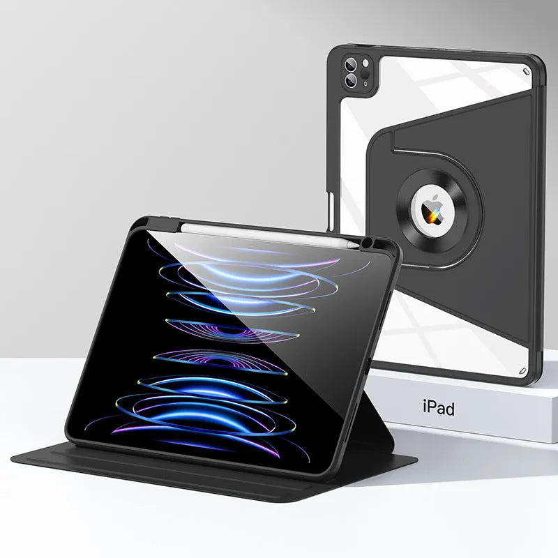 Magnetic split tablet case with pen slot and rotatable stand, PC material, mirror element, in six colours.