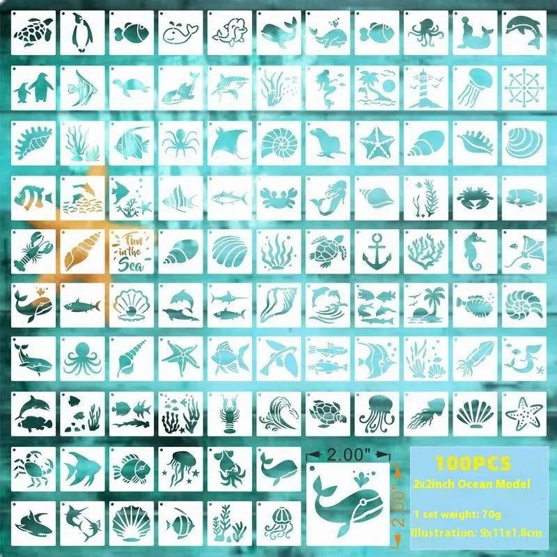 700 milky white PET film spray painting templates showing flower, animal, ocean, Hawaii, and letter designs