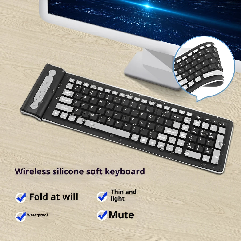 24g folding wireless silicone keyboard in Style1 shape on desk