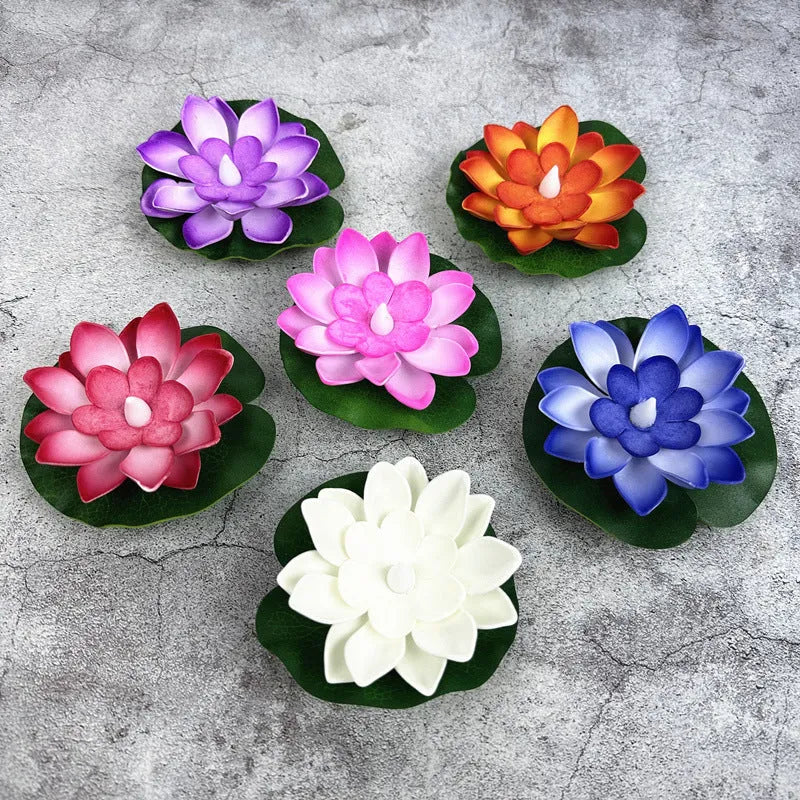 Floating water induction lotus colourful waterproof plastic night lamp 10cm size