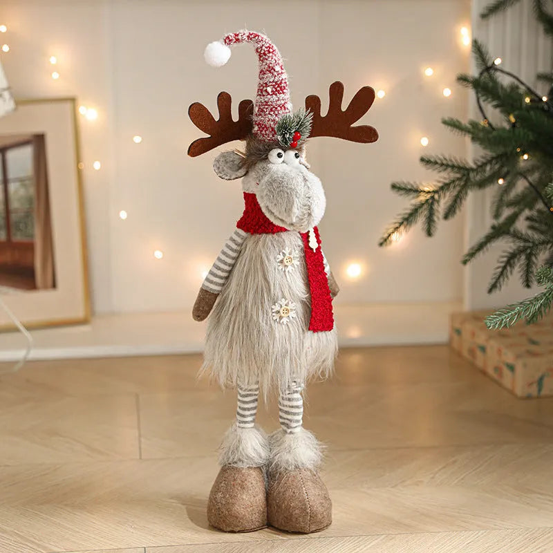 Cartoon plush elk retractable Christmas doll in gray colour with sled, cloth material, American modern art style
