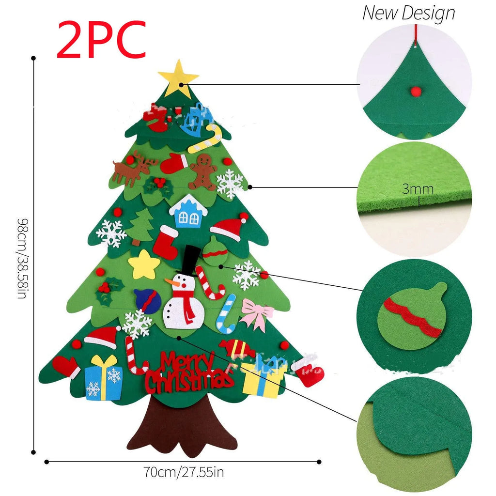 Children's DIY felt Christmas tree with lights green 98cm wall-mounted with snowman decoration