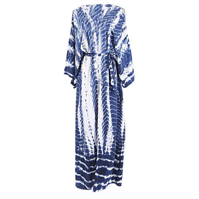 Printed cotton beach cover-up blouse in DN0712 series colours with loose fit for swimwear