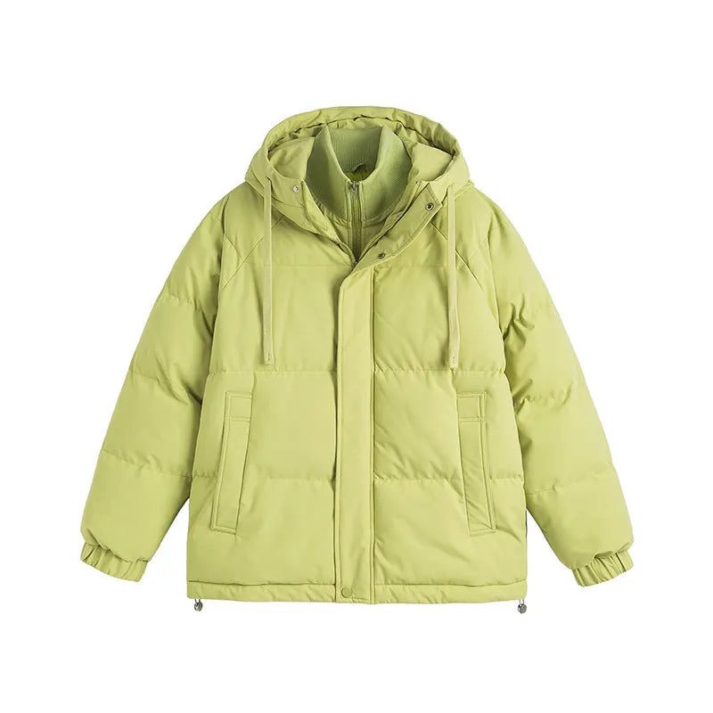Loose fit winter coat in polyester with side seam pockets available in six solid colours