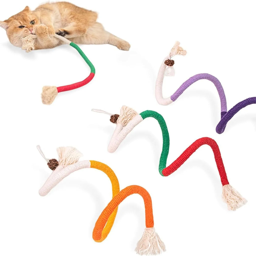 70cm cotton string bite rope cat toy in three colour options: purple, orange, and red with green