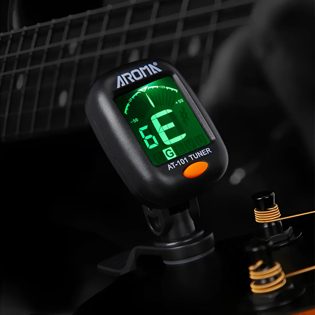 Multi-function electronic tuner for guitar and string instruments with automatic pitch detection